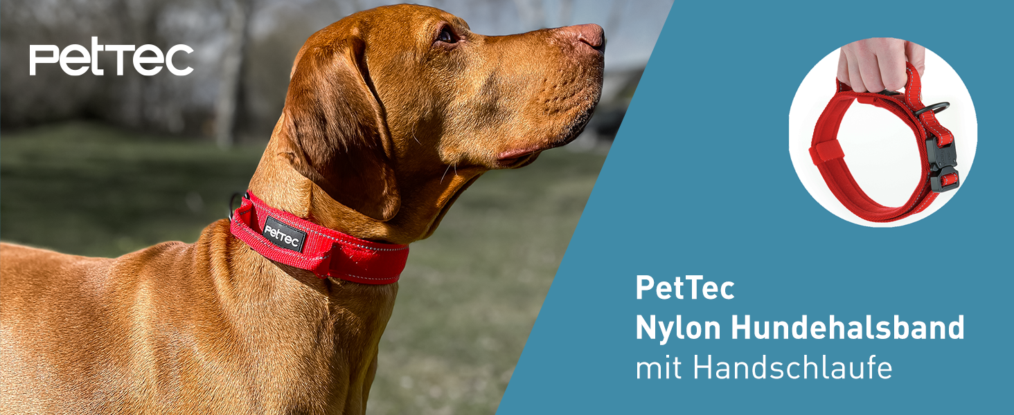 Нашийник для собак PetTec з неопрену та нейлону з ручкою, м'який, водонепроникний, регульований (S-XL), комплект з повідком, червоний