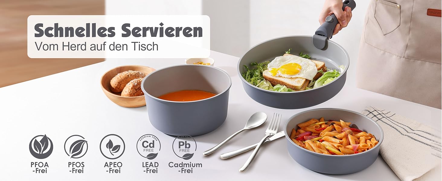 Набір посуду SENSARTE з керамічним покриттям (17 предметів) - антипригарне покриття, для всіх плит, безпечний, миється в посудомийній машині, можна використовувати в духовці