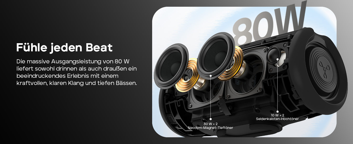 Tribit StormBox Lava: Портативна Bluetooth колонка 80 Вт, чорна. Водонепроникна (IP67), 24 год, Bluetooth 5.4, EQ, Bass Boost, TWS для вечірок, пляжу, кемпінгу