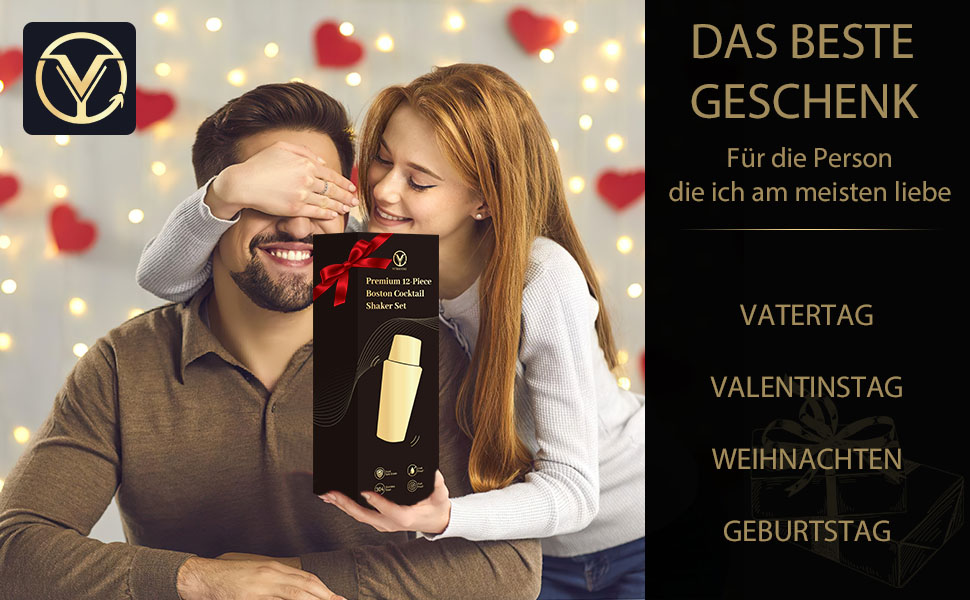 Набір шейкерів для коктейлів YXT&BEYOND Premium, 12 шт., нержавіюча сталь 304, чорний, для дому та барів, з подарунковою коробкою