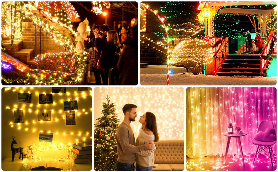CLYCTIP Льо́ко́тко́рнова́ гірля́нда зовнішня, 20м, 200 LED, IP65, во́донепро́никна, кольорова, з таймером, пультом дистанційного керування, синхронізацією музики, керуванням через додаток, 210 режимів, USB, для Хелловіну, Різдва, вечірки, саду, балкону