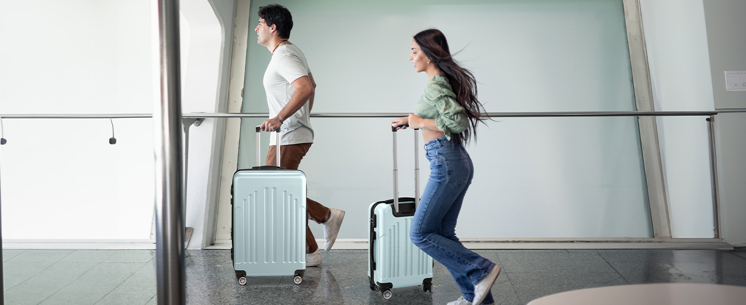 Набір валіз LALAHO 3 шт. з твердим корпусом, великий дорожній набір, валізи з колесами, ABS+PC, ручна поклажа, набір з 3 валіз, м'ятно-зелений колір