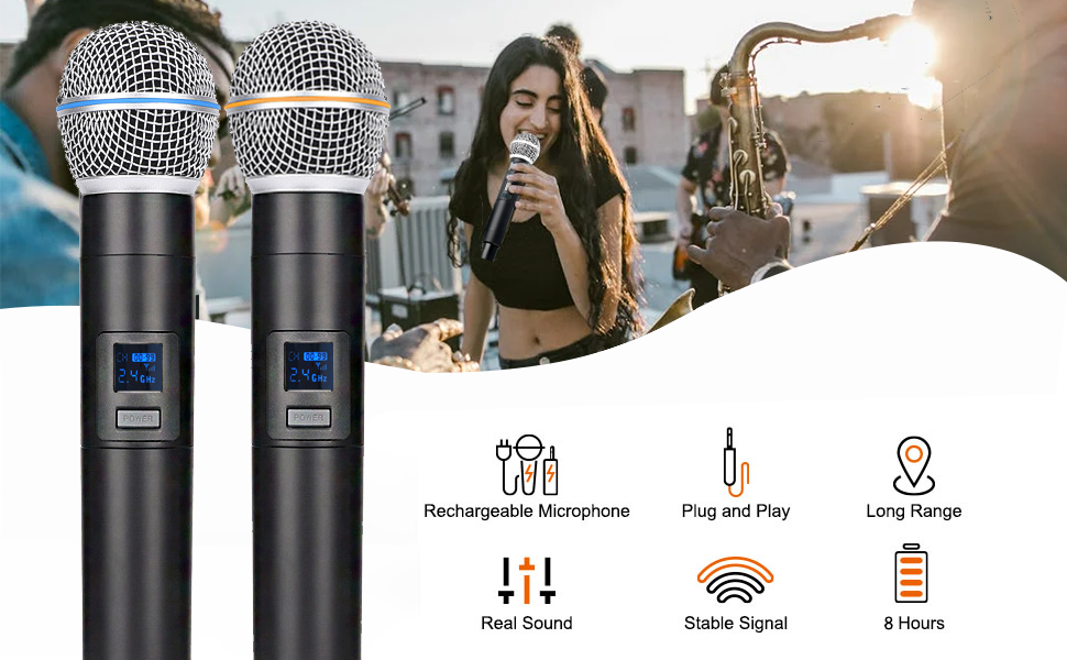 Бездротовий мікрофон Handheld з металу, система з акумуляторним приймачем, для караоке, співу, вечірок, весіль, DJ, промов, 60 м, HDMIC-5802