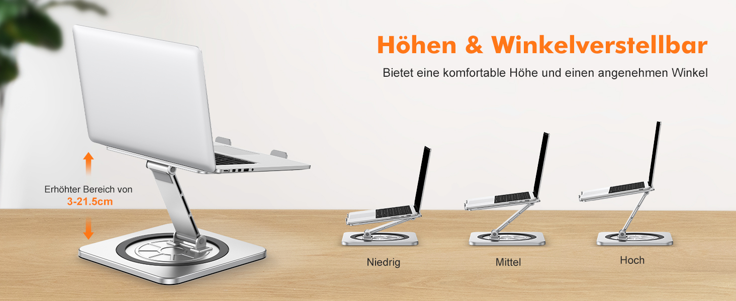 Підставка для ноутбука з поворотним столом 360°, регульована, алюміній, ергономічна, з вентилятором, складна, для MacBook Air/Pro (10-16')