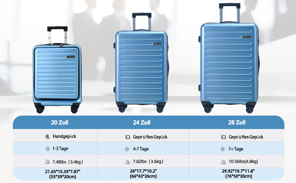 Набір валіз TydeCkare 20/28' (Економ-пакет): 20' ручна валіза з відділенням для ноутбука, 28' велика валіза 101л з ABS+PC корпусом, TSA-замок, Оранжевий (Електро-блакитний, L)