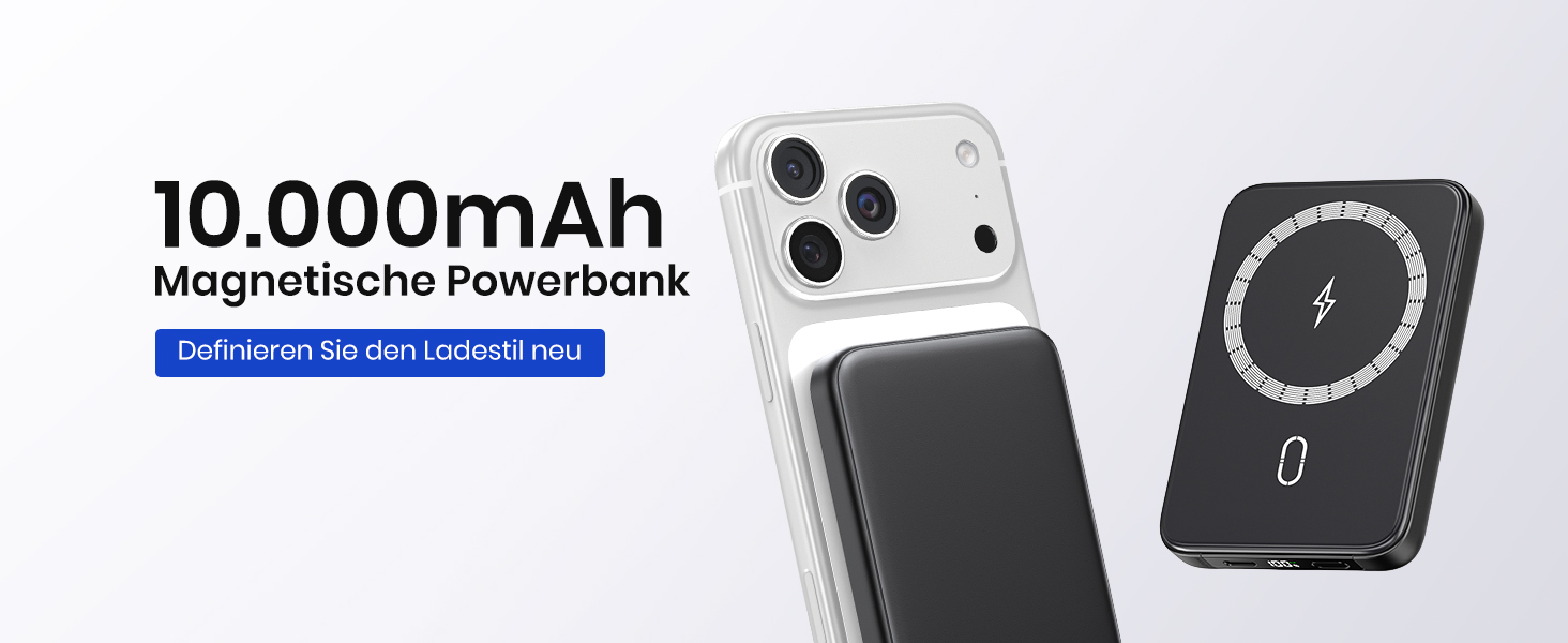 Power Bank Riapow 10000mAh з бездротовою зарядкою, PD 20W, USB-C, LED-індикатор (Чорний)