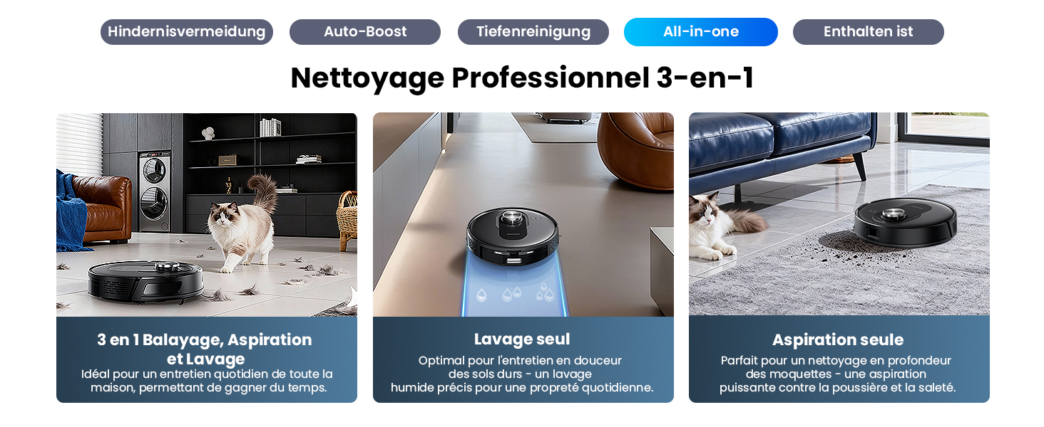 Робот-пилосос Proscenic Q8 Max+ з функцією миття, 8000Pa, 200 хвилин роботи, 3L пилозбірник, Lidar-навігація, уникнення перешкод, керування через додаток та голосове управління, для твердих поверхонь та килимів