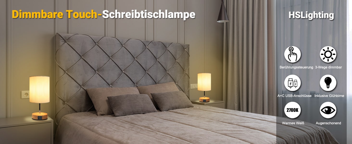 Торшер з кабелем, торшер з сенсорним керуванням, регульована яскравість, 3 рівні, настільна лампа для робочого столу, мінімалістична лампа для нічного столика, спальні, вітальні, подарунок (циліндрична, 1 шт.)