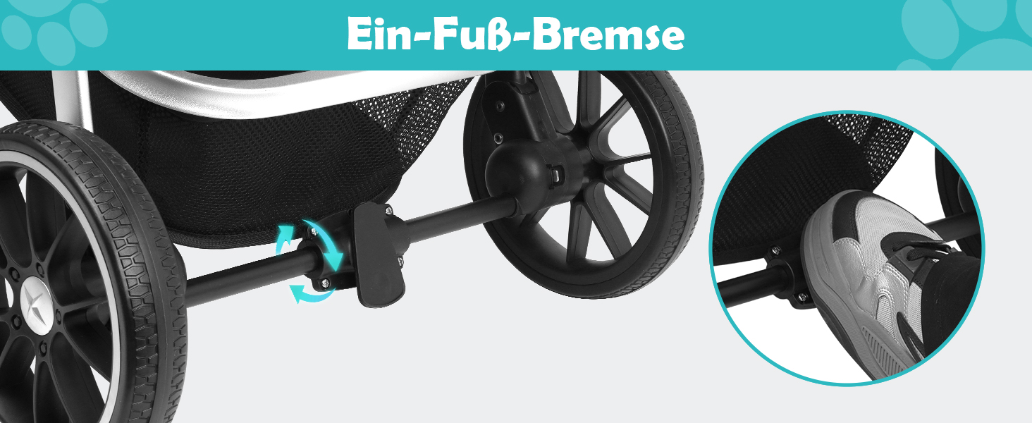 Візок для собак, складаний, до 25 кг, сірий. Алюмінієвий каркас, поворотні колеса, гальма, страхувальний ремінь, м'яке сидіння