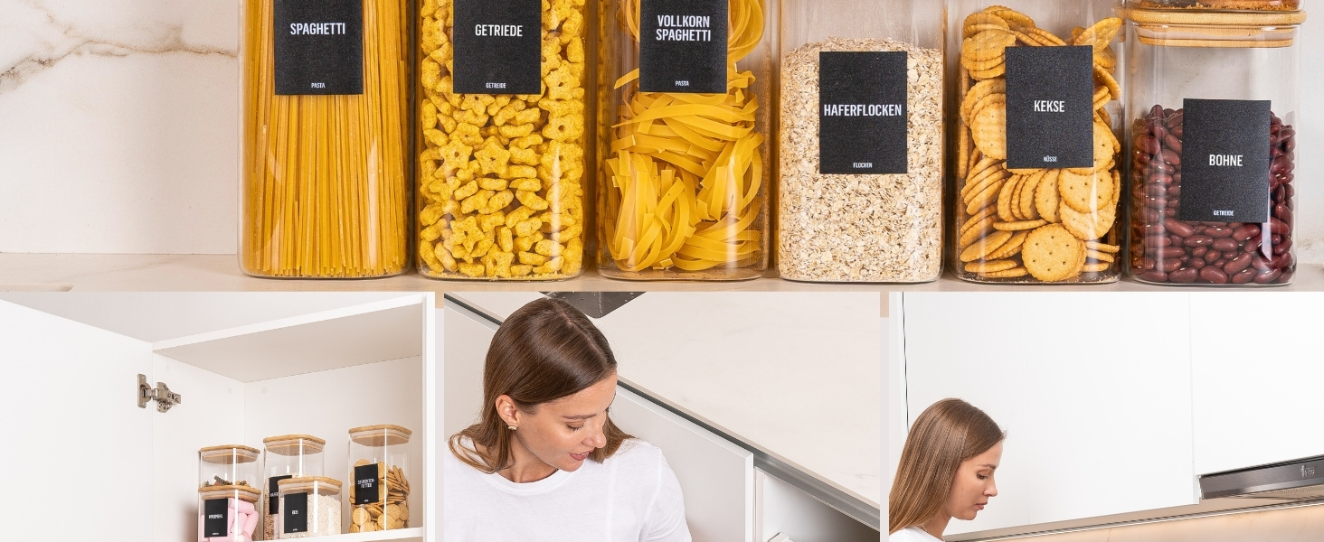 Скляні банки для зберігання Deco haus® з кришкою, набір 6 шт. [+ЕТИКЕТКИ] - 10x21 см