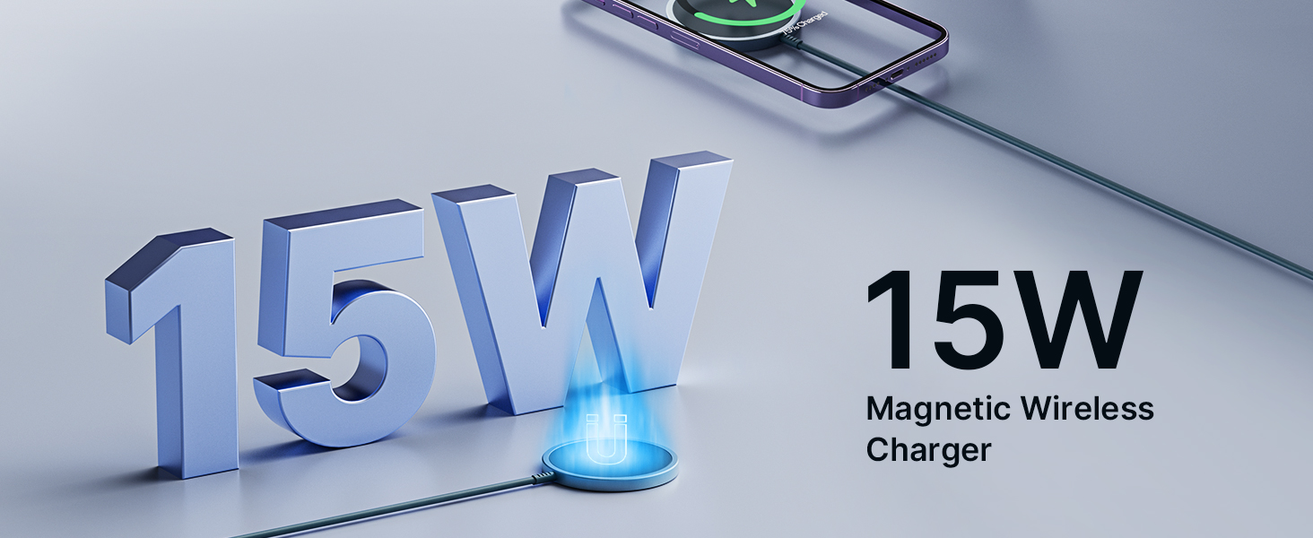 Бездротова зарядка JSAUX MagSafe 15W для iPhone 17 Air Pro Max, iPhone 16/15/14/13/12, AirPods 3/2, блакитна