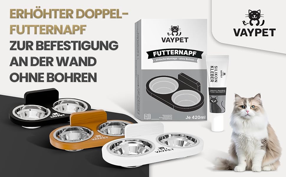 Підвищений годівниця для котів Doppel-Katzennapf: не потребує свердління, зручна, з нержавіючої сталі, чорний