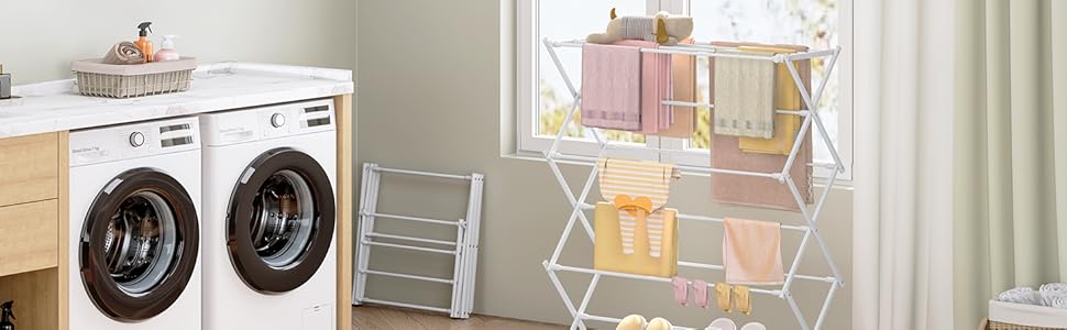 Сушарка для білизни KINGBOARD компактна складана, 6 рівнів, біла - для ванної, балкона