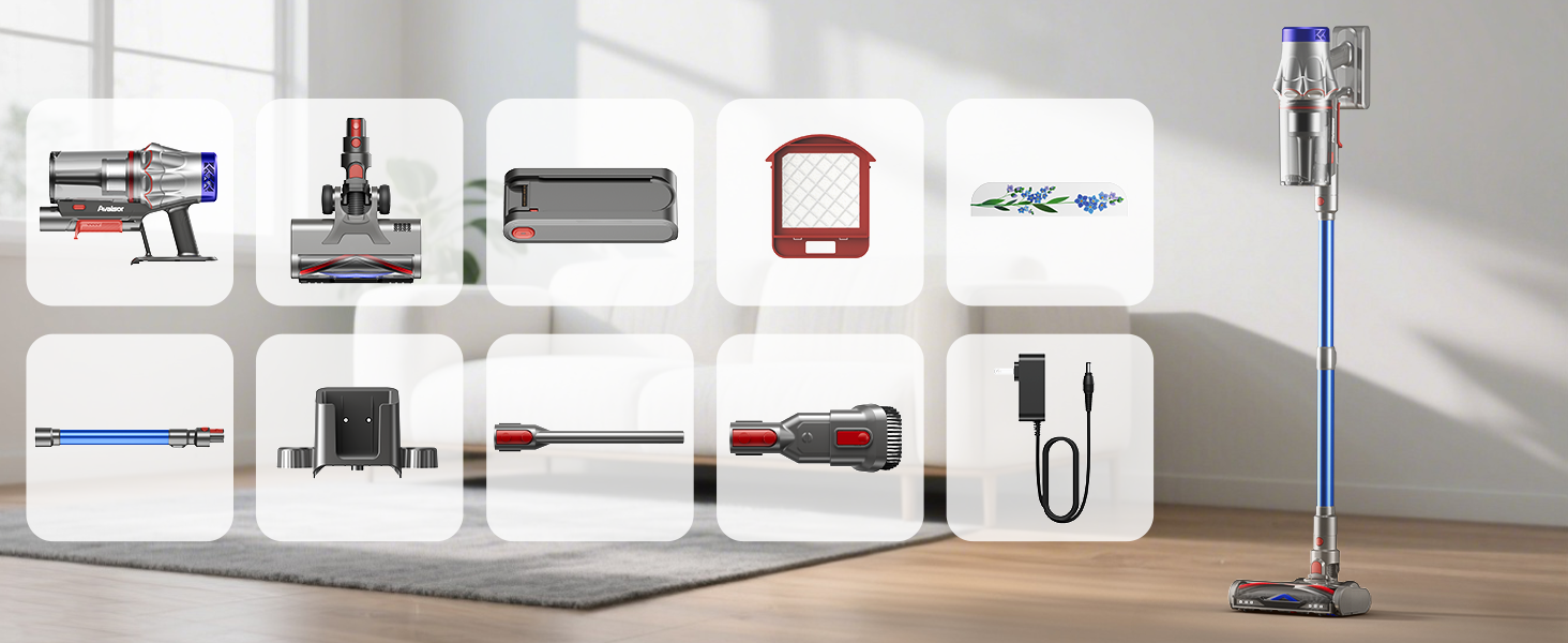 Бездротовий акумуляторний пилосос 48000Pa/580W/65Min, об'єм 1,8L з функцією від'єднання пилу, антизаплутана щітка, 8-ступенева фільтрація. Підходить для килимів, шерсті тварин та твердих поверхонь. Колір: блакитний