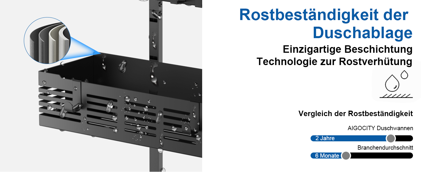 Поличка для душу AIGOCITY без свердління, чорна, для скляних душових кабін, з 3 гачками, регульована висота, для шампуню та гелю для душу