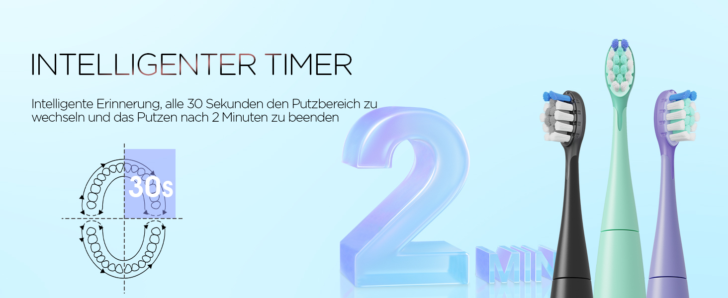 Електрична звукова зубна щітка Ultraschall ET110 (41000 VPM, 70 днів, 6 насадок, таймер, IPX7, зелена)