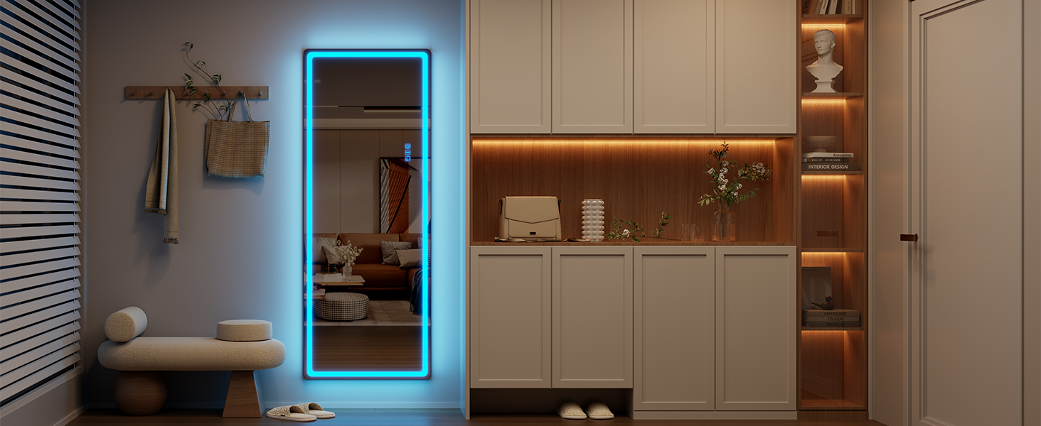 Дзеркало для тіла LVSOMT з підсвіткою, 120x40 см, настінне/на двері, LED, чорне