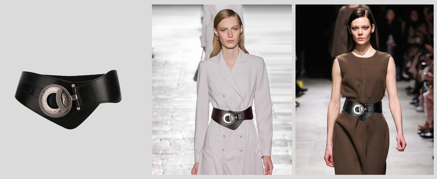 Жіночий шкіряний пояс широкий 60мм, еластичний, чорний/червоний, розміри 65-160см. Стильний пояс для сукні