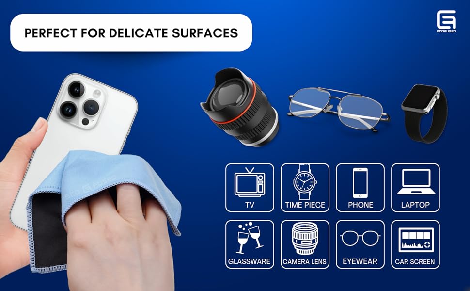 Серветки для чищення з мікрофібри Eco-Fused (5 шт.) - двосторонні - для смартфонів, LCD-телевізорів, планшетів, екранів ноутбуків, об'єктивів камер - 17 x 16 см (блакитні)