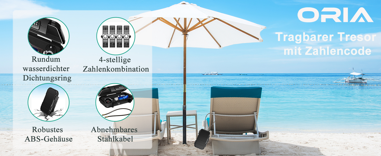 Сейф портативний з кодовим замком ORIA, вологостійкий, для відпочинку та офісу, чорний