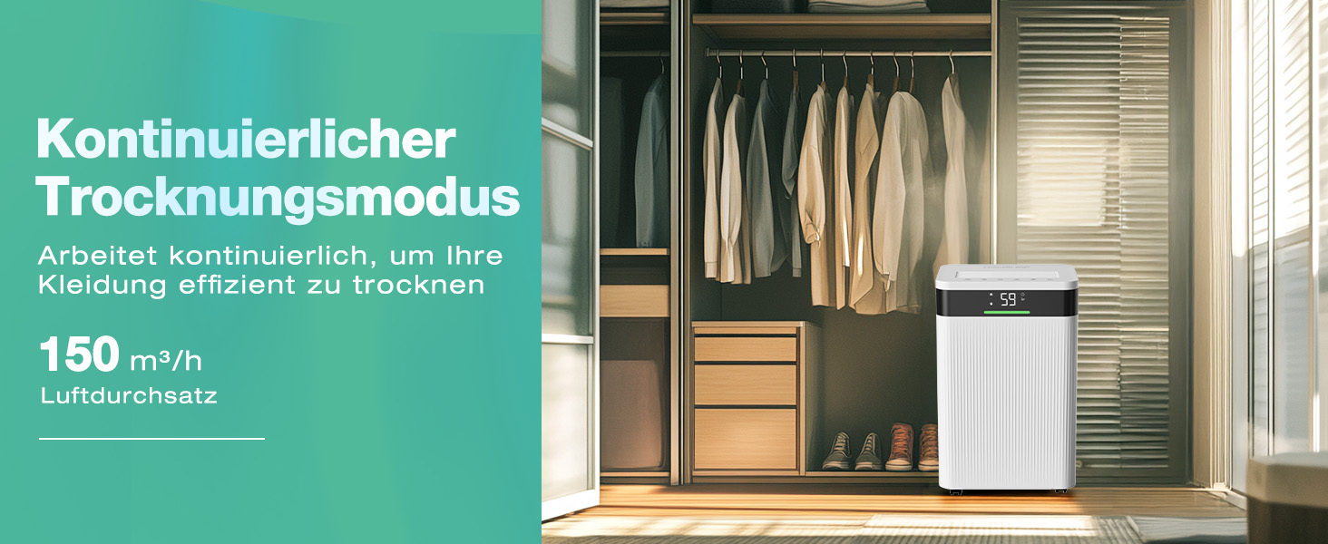 Електричний осушувач повітря HAUSHOF 20л/день, 41дБ, з іонізацією, для приміщень до 30м², 4.5л бак, LED дисплей, 3 режими, портативний