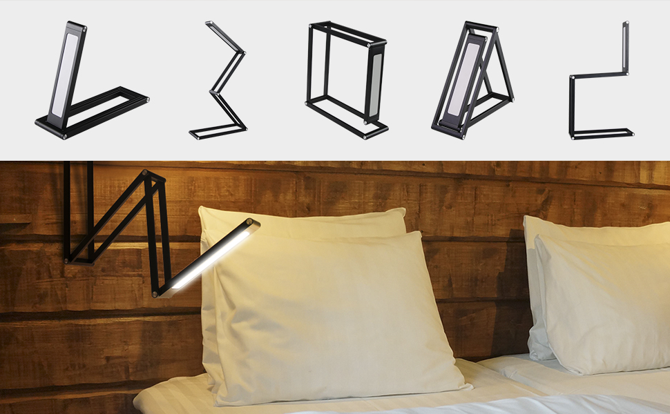 LED лампа настільна ELZO з регулюванням яскравості та складною ніжкою. Акумуляторна настільна лампа для офісу, дому та читання. Чорний колір.