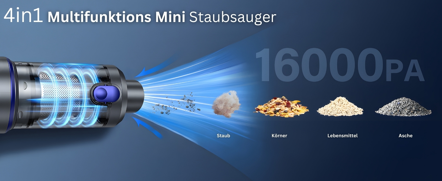 Steinborg® Акумуляторний ручний пилосос 7-в-1 з турбо-режимом 16000Pa, для дому, авто та тварин, з LED підсвіткою та 7 насадками