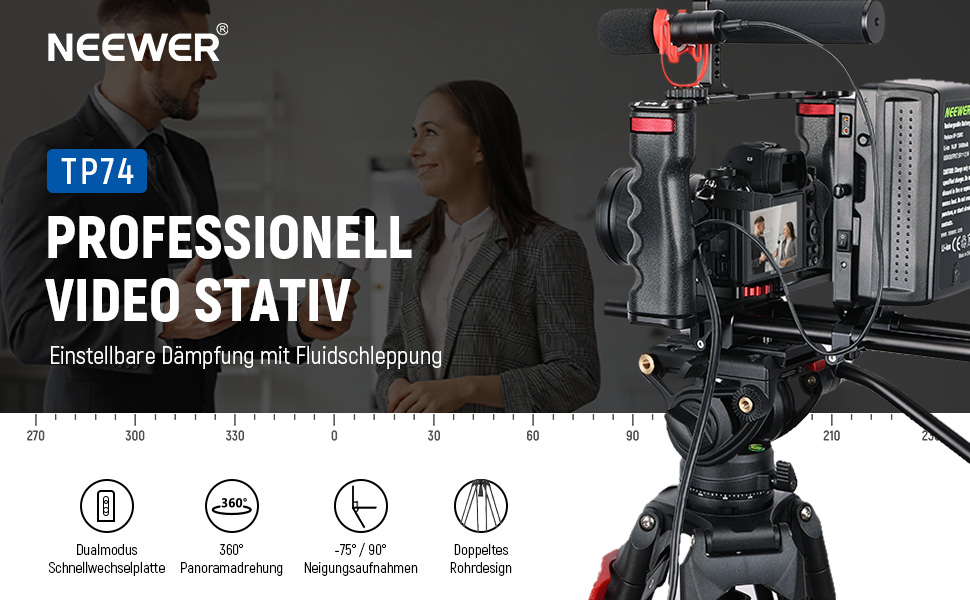 NEEWER Професійний штатив для відео 74' з Fluid-головкою, QR-платівкою, сумісний з DJI RS, для DSLR, максимальне навантаження 8 кг