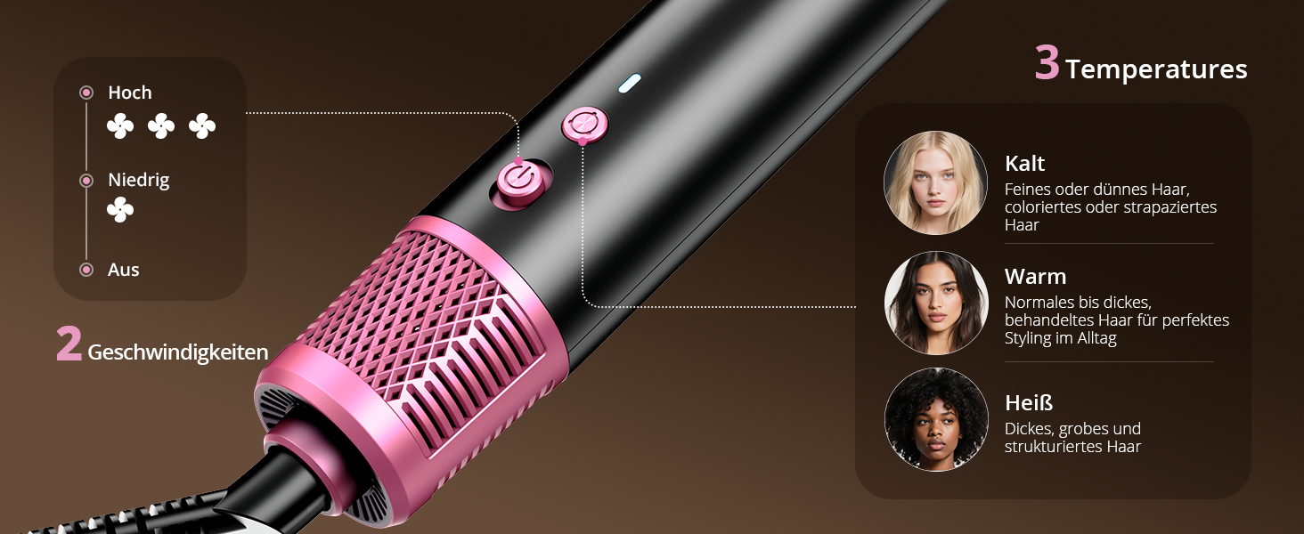 Фен-щітка Rundbürstenföhn 7-в-1 Airstyler з іонізацією, 110 000 об/хв. Професійний стайлер для волосся: локони, укладка, об'єм, випрямлення. Чорний