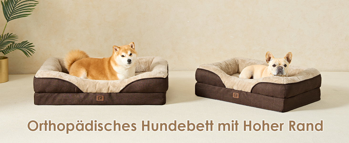 Orthopedic Dog Bed for Large Dogs, Memory Foam, Washable and Waterproof Dog Basket with 4 Sides, Dog Sofa/Dog Couch, Non-Slip, 106.5x76x18.5 cm (91 x 68 x 17.5 cm (L x W x H), Brown)
