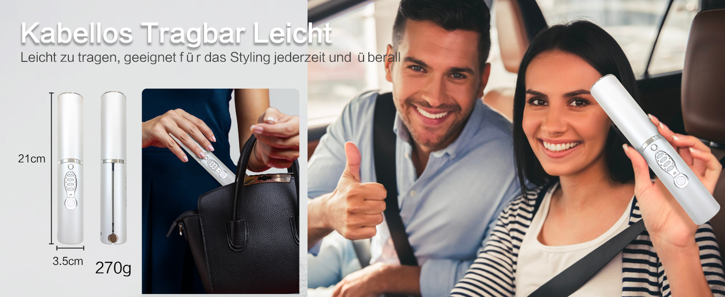 Бездротовий випрямляч для волосся з акумулятором 5000mAh, титанове покриття, 2 в 1 (випрямляч та локони), міні, для подорожей, 3 температурні режими, швидкий нагрів, для всіх типів волосся (білий)