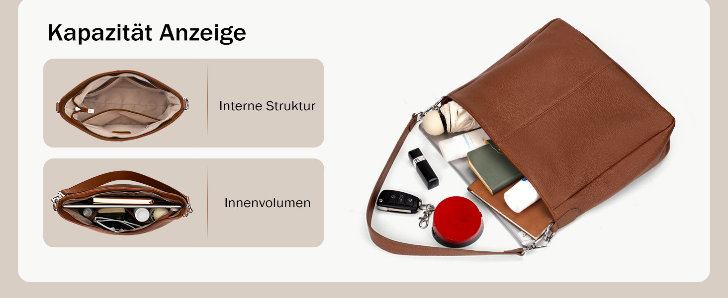 Сумка жіноча шкіряна Befen Shopper Hobo середнього розміру, коричнева (A-braun) з 2 ремінцями