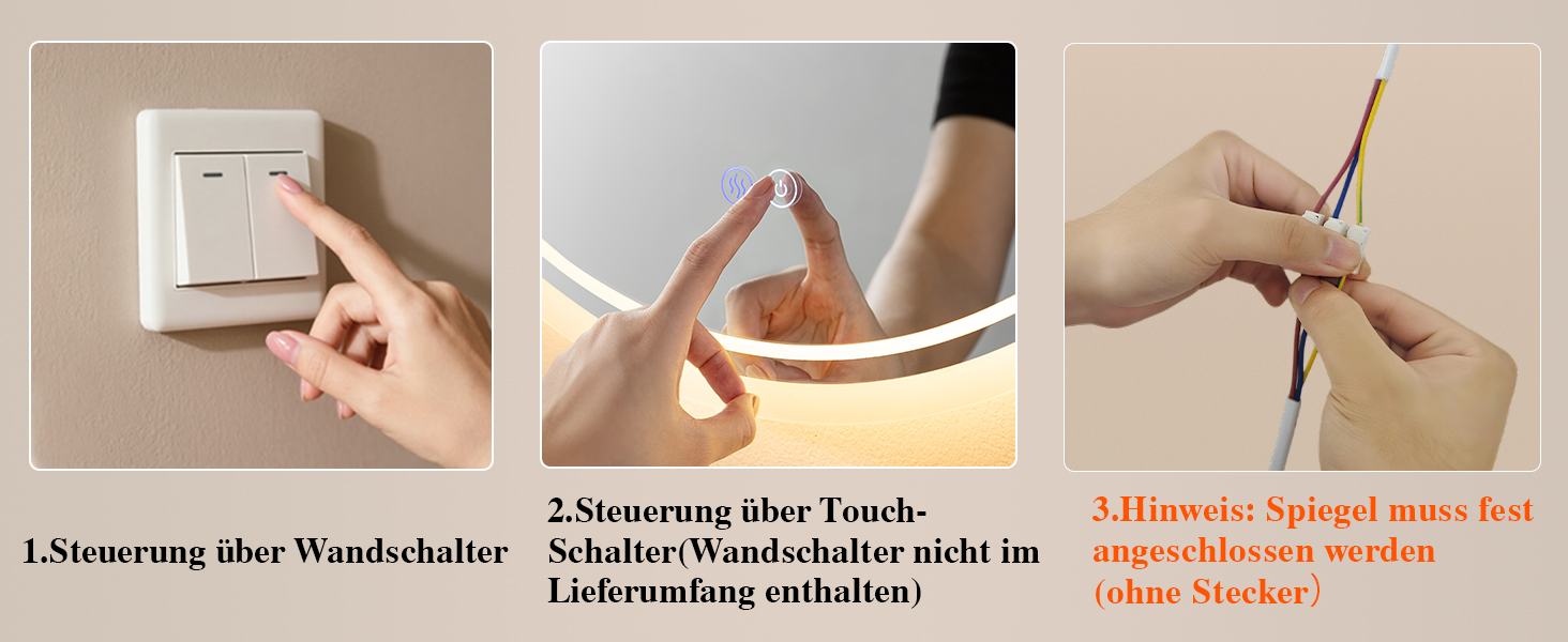 Дзеркало для ванної кімнати з підсвічуванням LED, антизапар, сенсорне управління, регулювання яскравості, 3 кольори світла, функція пам'яті, захист від вибуху, кругле дзеркало 50 см