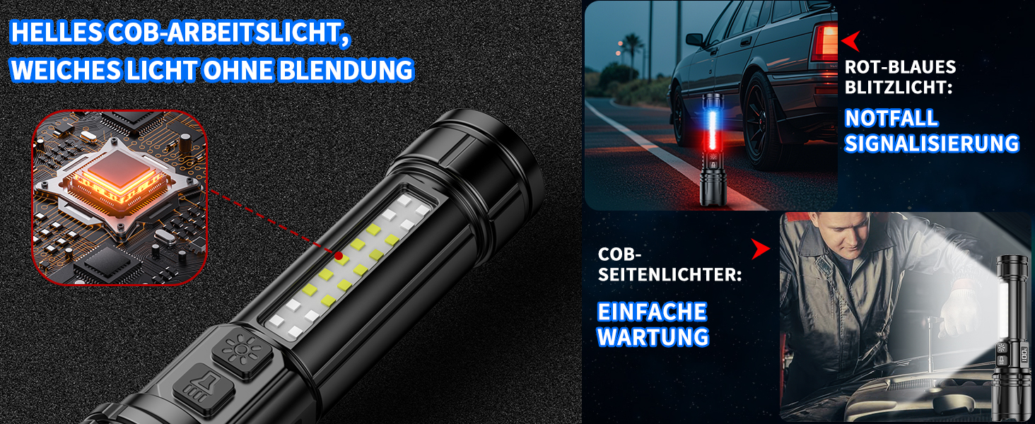 Ліхтар Shadowhawk XHM90.2: Потужний LED ліхтар з LCD дисплеєм, COB бічне світло, 7 режимів, 500000 люмен, тактичний, для кемпінгу та активного відпочинку, чорний