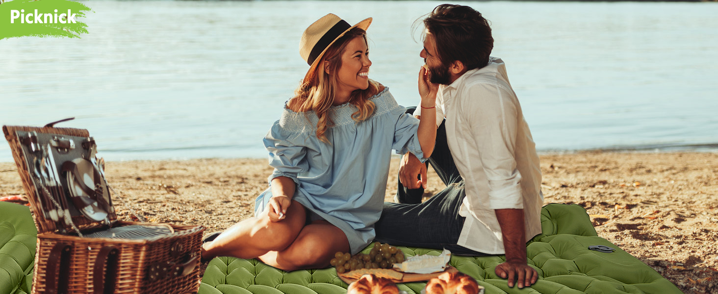 MEIJO Килимок для кемпінгу самонадувний, ізомат, туристичний килимок для сну, легкий, з насосом, для відпочинку на природі, у наметі, на пляжі, блакитний & сірий (зелений & сірий)