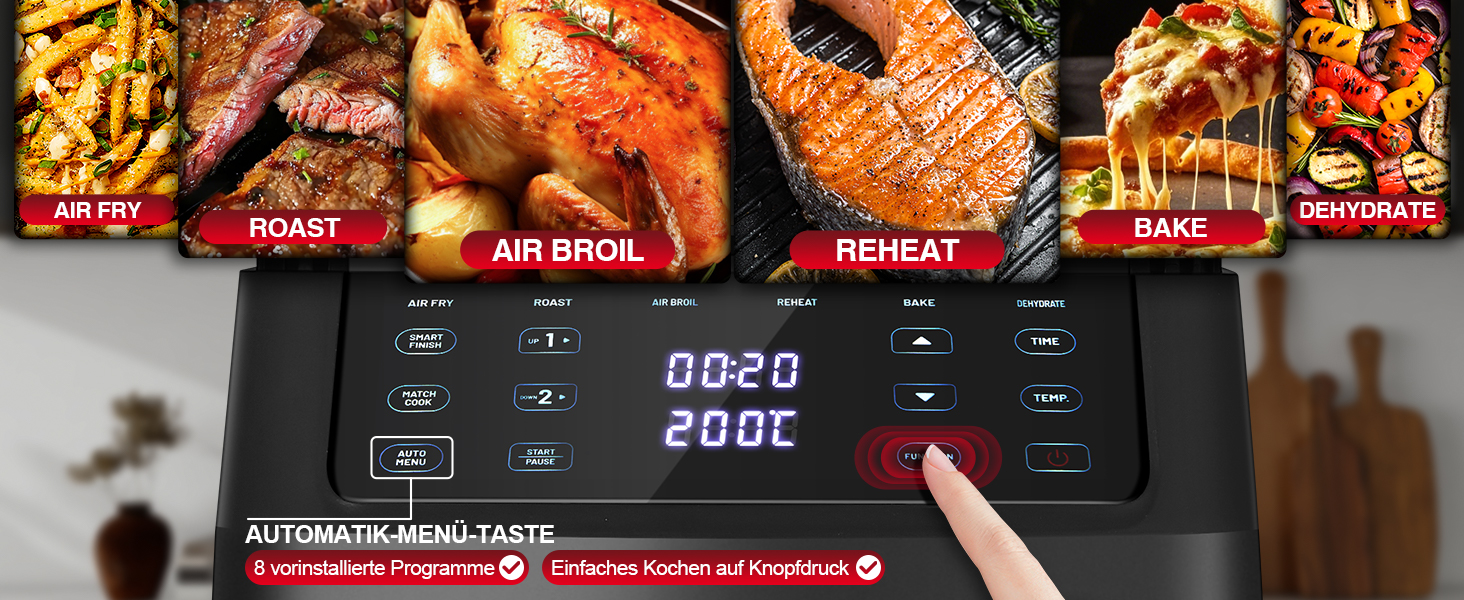 Аерофритюрниця TopStrong Doppelkammer 11л, 2500 Вт, 6 функцій, подвійна камера, з оглядовим вікном, чорна
