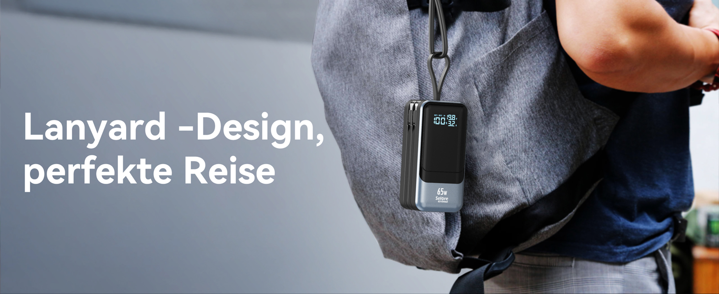 Power Bank Selore&S 65W з USB-C, 4 порти, для ноутбуків, MacBook, iPad, iPhone, Galaxy, Steam Deck, дронів, чорний