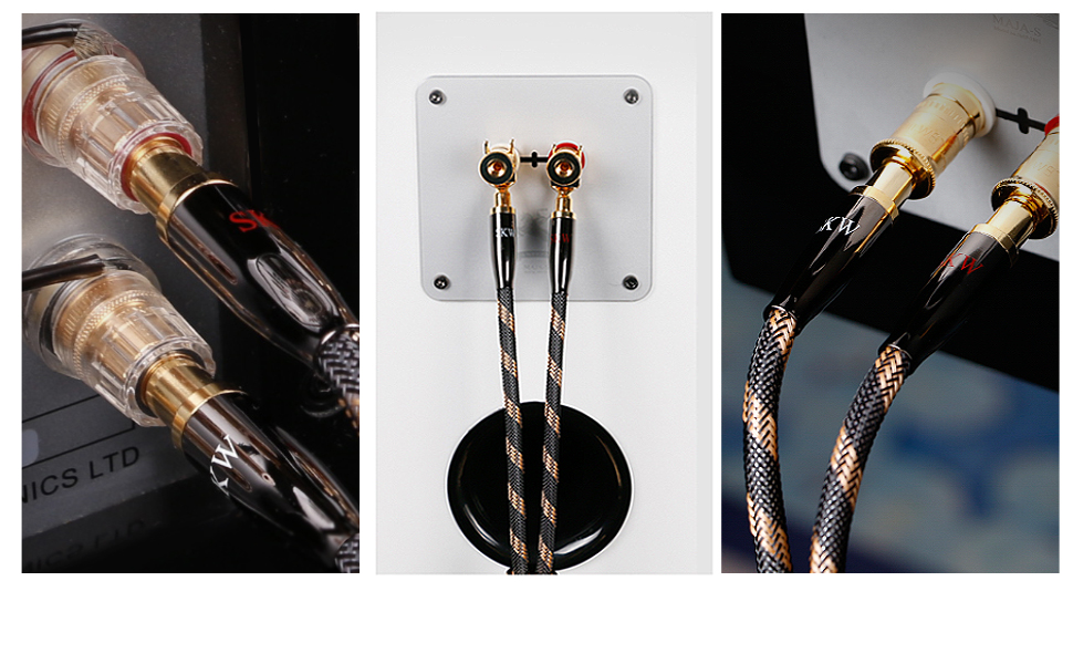 Акустичні кабелі SKW для колонок Hi-Fi, пара (2 шт.), 1.5м, з позолоченими роз'ємами-бананами та нейлоновим обплетенням, аудіофільна якість