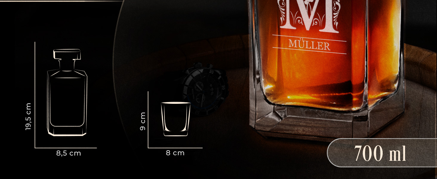 Maverton Whiskey Decanter + 2/4/6 Whiskey Glasses Set with Engraving - 700ml Decanter - Birthday Gift for Women - Monogram
