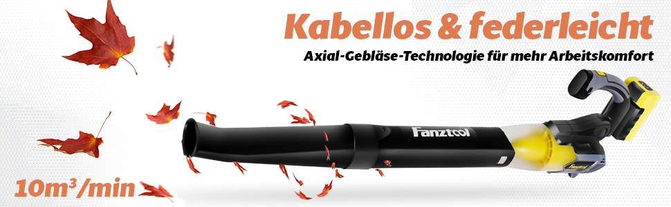 Акумуляторний повітродув FANZTOOL 20V 4.0Ah з регульованою ручкою, 2 швидкості, знімна труба, до 250 км/год, 10 м³/хв, для тераси і догляду за садом