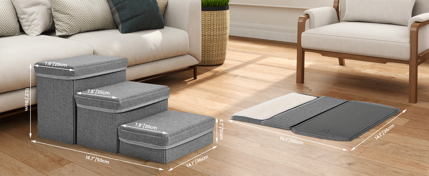 Сходинки для собак Sunowl, 2-ступеневі складні, широкі, з місцем для зберігання, для маленьких собак та котів, м'яка, неслизька поверхня