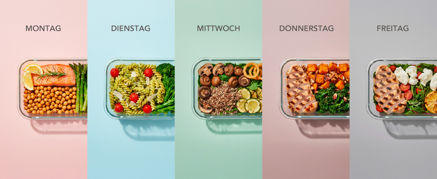 Скляні контейнери для зберігання їжі з кришками набір (meal prep) - герметичні, для мікрохвильовки, духовки, морозилки та посудомийної машини, для сім'ї, офісу, кухні, кольорові