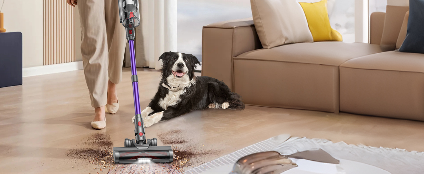 Бездротовий акумуляторний пилосос з 2 акумуляторами, 150 хв роботи, 55000 Па, 600 Вт, об'єм 2.0 л, з дисплеєм, антизаплутана щітка, самостійна парковка, настінна зарядка, 11-шарова фільтрація для шерсті тварин, килимів та твердих поверхонь