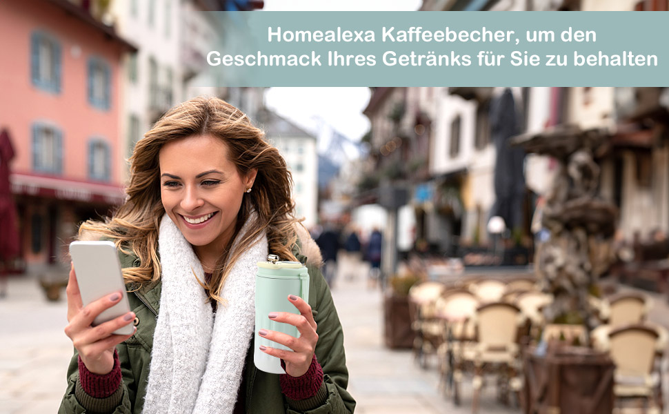 Термокружка для кави HomeAlexa з цифровим дисплеєм, 410 мл, нержавіюча сталь 316, ізольована вакуумна термокружка з кришкою, зелена