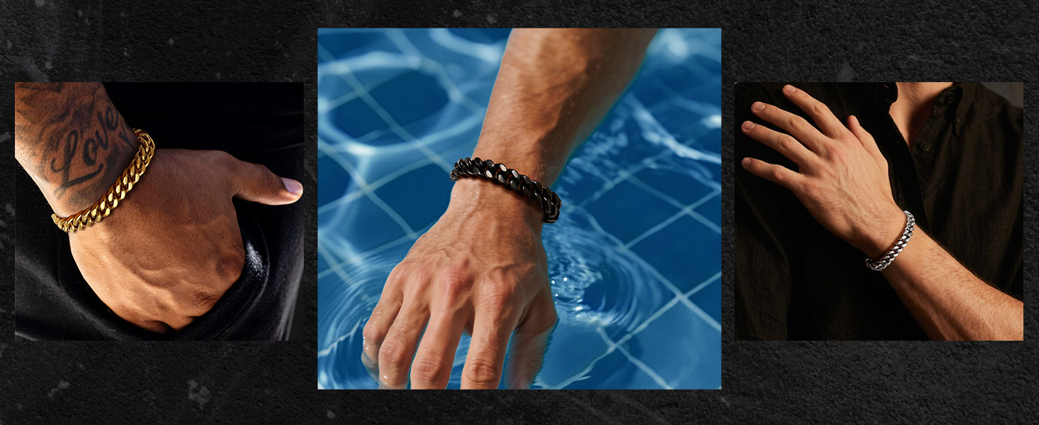 Чоловіча ланцюжок-панцир Miami Bestyle з подарунковою коробкою, 5/7/9/12.5 мм, 19/21/23 см, золото/чорний