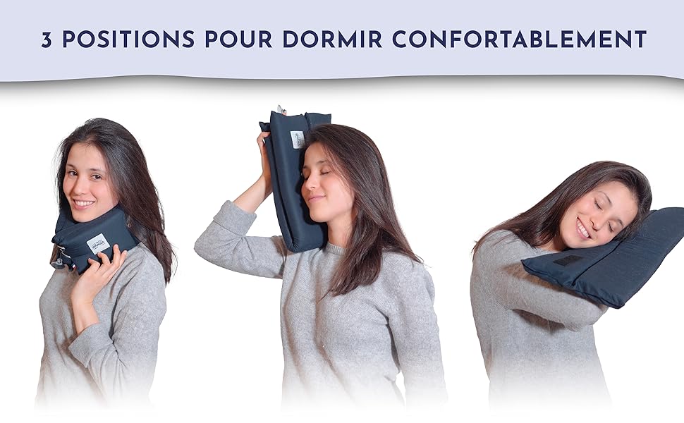 Подушка для подорожей Le Pe Dormeur, ергономічна, 3-в-1, ультракомфортна, компактна, виготовлена у Франції, пральна – Колір: Нічний блакитний