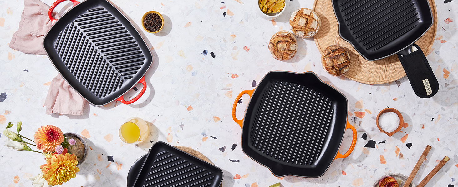 Le Creuset Signature Висока кругла гриль-сковорода з чавуну, 25 см, чорна матова, для всіх типів плит і духовок