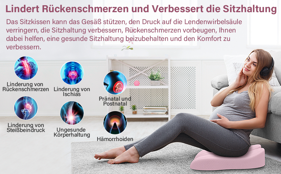 Ортопедична подушка для сидіння Juspota: комфортне крісло для офісу, автомобіля, зниження болю в куприку, рожевий колір