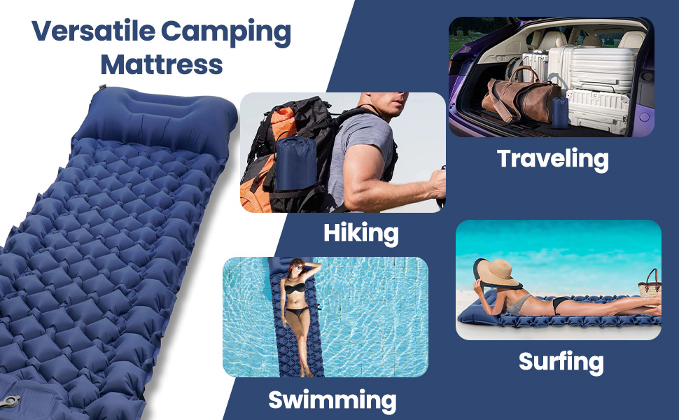 Саморозгортальний килимок Isomatte 8 см, Ultraleicht з подушкою та насосом для ніг, 198 x 68 см, портативний, компактний, для кемпінгу, подорожей, піших прогулянок