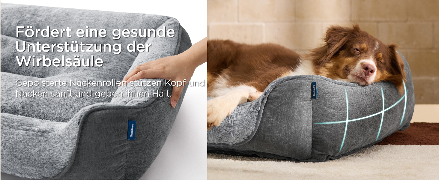 Ліжко для собак Bedsure великих порід – 89x63x17 см, зручне собаче ліжко з м'якою підстилкою, знімний та пральний чохол, антиковзаюча підкладка, сіре, L 89 x 63 x 17 см